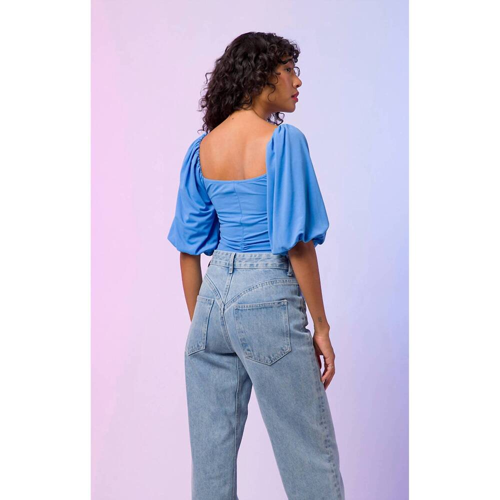NEW LINE AND DOT allison puff sleeve top in blue - Picture 3 of 5